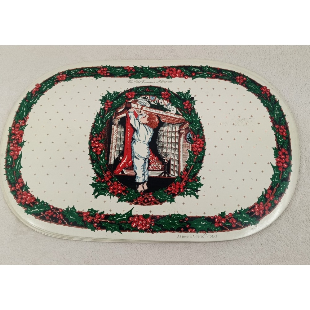 Vintage Farmer's Almanac Christmas Placemats Set of 4 Vinyl Placemats Holy Berry